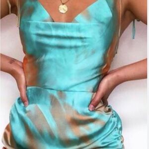 Turquoise and Orange  sunset Satin Dress